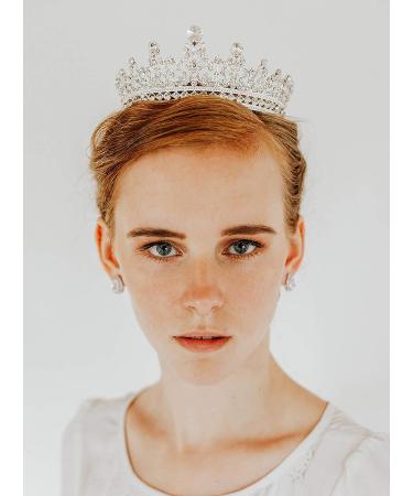 SWEETV Full Round Crystal Queen Crown for Women - Wedding Tiara for Bride, Pageant and Birthday Party - Silver - Buy Online on SooperMarket.com