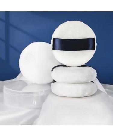 Whaline 4 Pack Powder Puff 2.9 Inch Round Cotton Short Velour Powder Puff with Ribbon and Case Soft Washable Powder Puffs for Powder Foundation Body Powder and Loose Powder (White)