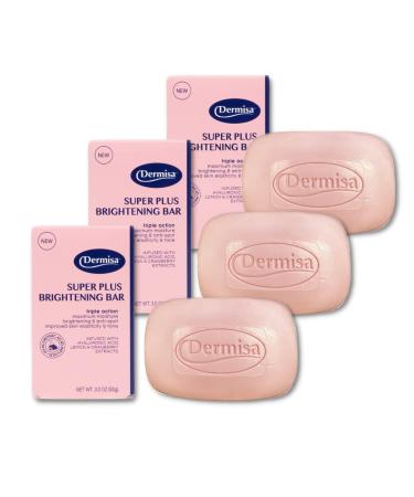Dermisa Super Plus Brightening Bar | with Hyaluronic Acid and Lemon & Cranberry Extract | No Parabens No Sulfates | 3 OZ Bar | 3-Pack