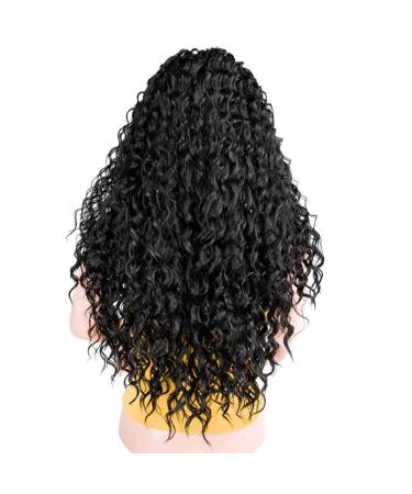 HBINGBING 26"Long Curly Black Synthetic Lace Front Wig with Baby Hair African American Braided Wigs for Women 26 inch #1B