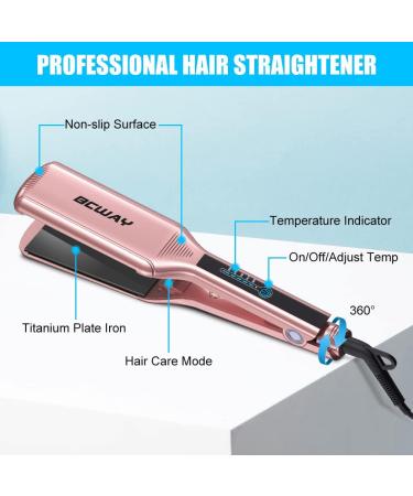 Bcway Professional Hair Straightener - Extra-Large Titanium Flat Iron - 30s Instant Heating - 5 Adjustable Temp - Anti-Static - Rose Gold - Buy Online on SooperMarket.com