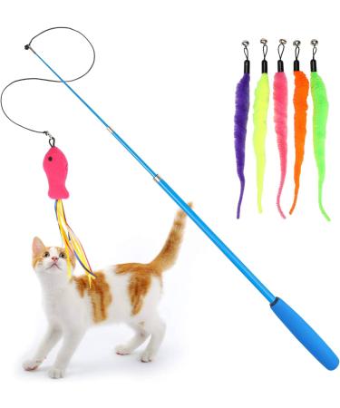 Toozey Cat Toys 16 PCS Set | Interactive Fishing Rod Feather & Bug Replacements with Bells | Bonus Storage Bag | International Shipping Available - Buy Online on SooperMarket.com
