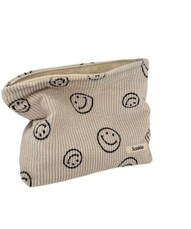 Cosmetic Bags for Women - Corduroy Cosmetic Bag Aesthetic Women Handbags Purses Smile Dots Makeup Organizer Storage Makeup Bag Girls Case Bags (Beige)