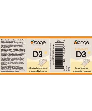 Orange Naturals - Vitamin D3 Drops - Liquid Natural Orange Flavour- 400IU for Kids - 15ml - Cholecalciferol Vitamin D3 Liquid Drops - Bone Health Teeth Health & Immune System Support - Buy Online on SooperMarket.com