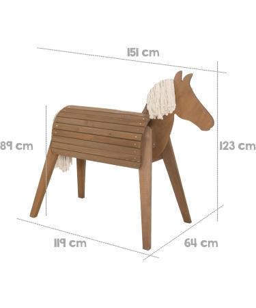 Roba Wooden Garden Horse - Vaulting Horse with Mane & Tail for Gymnastics & Riding - Solid Teak Construction - Buy Online on SooperMarket.com