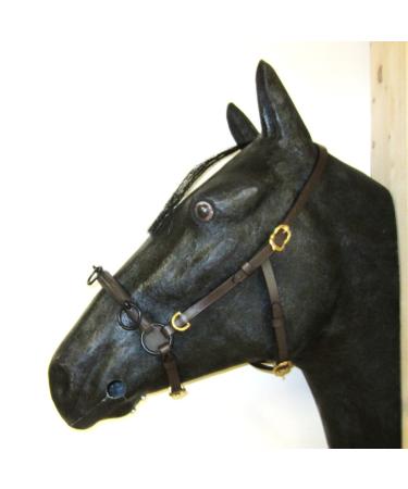 PS Horse Articles French Cavesson Cavecon/Cavesson with D-Rings Soft - Size Full Brown with Gold Fittings