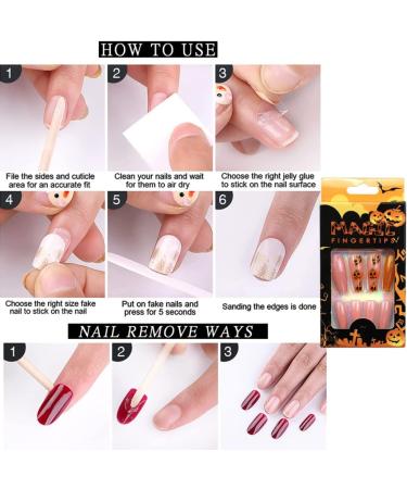 Halloween Nail Stickers Halloween Press on Nails Medium Length Fake Nails Acrylic Nails Pumpkin Black Flame Cross head Design Nails Fake Nails Glue for Women and Girls - Buy Online on SooperMarket.com