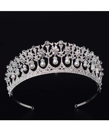 SSNUOY Pearl Wedding Tiara - Silver Rhinestone Bridal Crown for Women | Princess Hair Accessories - Buy Online on SooperMarket.com