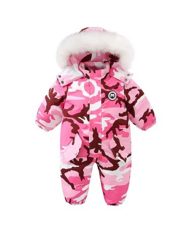 Baby Winter Suit Kids Snowsuit Boys Fleece Rompers Girls Waterproof Hooded One Piece Jumpsuit Coat Pink 18-24 Months