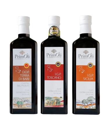 Primoli cold -pressed olive oil - 3 Series Set - varieties: D.O.P.Terra di Bari I.G.P.Sicilia & i.G.P.Toscano - Extra Native Olive Oil from Italy - Fruity - Traditional Production - 3x500ml Tast Set 500 ml (3 Series Pack)