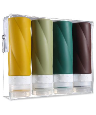 Gemice Travel Bottles for Toiletries, 3oz Tsa Approved Travel Size Containers BPA Free Leak Proof Travel Tubes Refillable Liquid Travel Accessories with Clear Toiletry Bag (4 Pack) Green