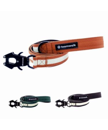 Teamwalk Premium dog leash - with light stripes soft upholstery robust buckle (rust red 130cm) leash rust red (130cm) rust red