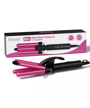 FARERY Mini Waver Curling Iron, 3 Barrel Curling Iron 1/2 Inch, Mini Hair Crimper with Dual Voltage, Hair Waver with Keratin&Argan Oil Infused, Crimper Hair Iron for Beach Waves, Pouch Bag