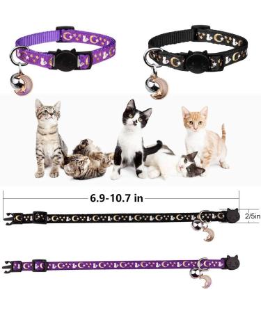 2PCS Breakaway Cat Collars with Bell - Adjustable Safe Kitten Collars - Glow in The Dark - Black&Purple - Buy Online on SooperMarket.com