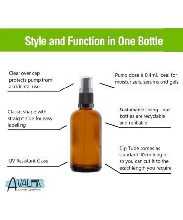 AVALON 100ml Amber Glass Bottles with Black Treatment Pump Pack of 2 Sold Empty - Create Luxury Homemade Personalized Spa Products Aromatherapy Ready Containers Refillable and Durable - Buy Online on SooperMarket.com