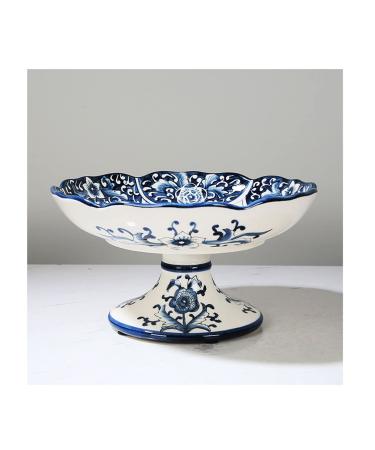 Fruit Basket Bowl Fruit Bowl New Chinese Style Retro Blue and White Porcelain Fruit Dish Home Living Room Kitchen Restaurant Desktop Decor Round Ceramic Fruit Plate Fruit Bowls (Color : C)