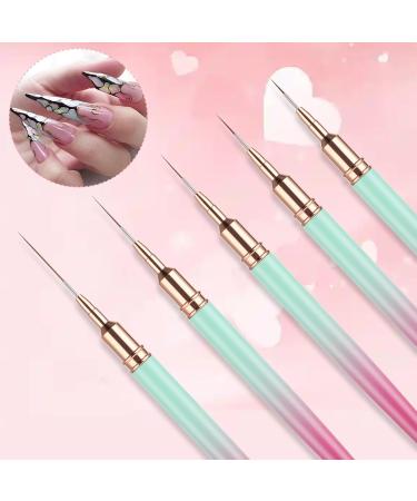 WLLHYF 5 Pieces Nail Art Liner Brush Painting Nail Art Brush Long Line Detail Fine Drawing Nail Point Drawing Tool Set 7mm/9mm/11mm/15mm/25mm (Pink Greenish) - Buy Online on SooperMarket.com