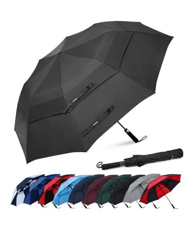 G4Free 62 Inch Portable Golf Umbrella Large Oversize Double Canopy Vented Windproof Waterproof Automatic Open Stick Umbrellas for Men Women(Black)