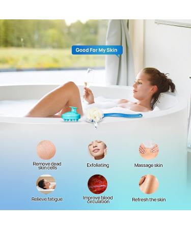 Shower Body Brush with Bristles, Loofah Back Scrubber, Long Handle, Cellulite Massager - Blue - Buy Online on SooperMarket.com