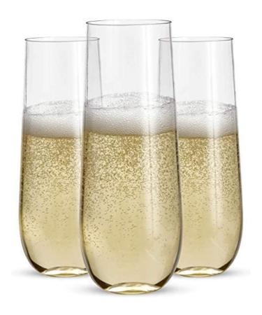 24pk Stemless Plastic Champagne Flutes - 9 Oz | Clear Plastic Wine Glasses | Shatterproof Mimosa Bar Supplies | Disposable Cocktail Glasses | New Years Eve Party Supplies 2023 Regular (24 pack)