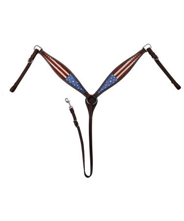 Tahoe Tack Patriotic American Flag Drum Dyed Leather Western Breast Collar(Full Horse Size)