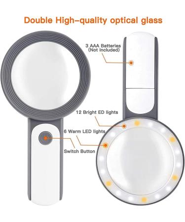 Garta Magnifying Glass 30x 18LED Handheld Magnifying Glass with Light with 3 Modes Reading Magnifying Glass for Seniors Reading Hobby Crafts Computer Repair and Jewelry Loupe(Gray) - Buy Online on SooperMarket.com