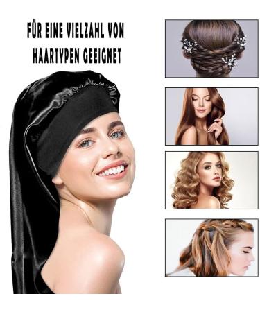 Ladaypoa Long Satin Sleeping Cap - 2 Large Sleeping Hats for Women | Extra Large Soft Satin Sleep Caps for Long Braids | Comfortable Black & Gold with Wide Elastic Ribbon - Buy Online on SooperMarket.com