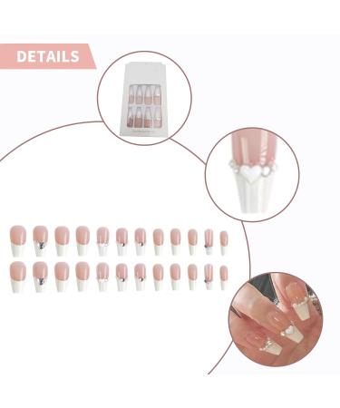 WOOXDYUK Nail Art Set - 24 French Tip Press On Nails with Jelly Glue Nail Rub & Remover | Medium French Style Chain Nails for Perfect Nail Art - Buy Online on SooperMarket.com