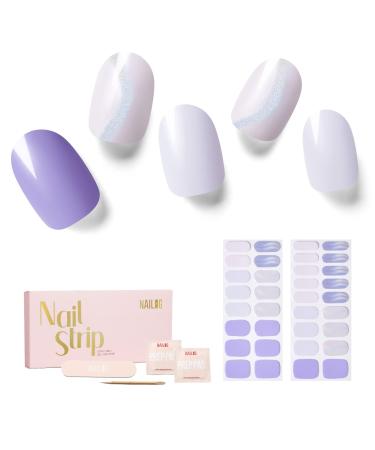 NAILOG Semi Cured Gel Nail Strips 34 pcs Salon-Quality Gel Nail Stickers Long Lasting Nail Wraps for Women with Soft Gel Finish Lavender Purple & Shimmer Swirl Lavender Mist