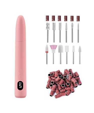 Electric Nail Files Portable Rechargeable Cordless Nail Drill for Acrylic Gel Nails 12 Drill Bits Professional Electric Manicure Pedicure Kit for Grinding Polishing Trimming Home Salon Use Pink