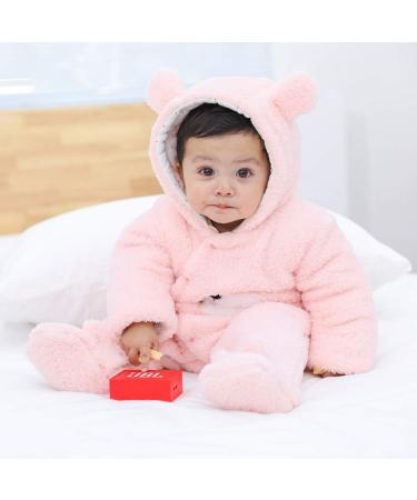 Baby Cartoon Bear Snowsuit Winter Coat | Fleece Hooded Romper Jumpsuit 6-9 Months Pink - Buy Online on SooperMarket.com