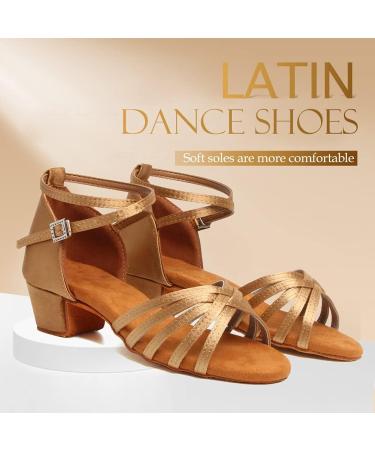 SWDZM Girls Latin Dance Shoes - Satin Suede Sole, Ballroom Salsa Tango Professional Dance Shoes - Beige-202, Size 13.5 Little Kid - Buy Online on SooperMarket.com