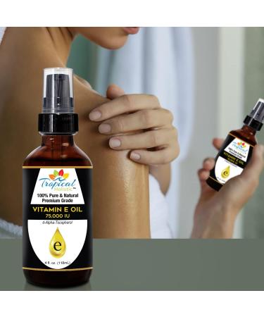 Buy 100% Pure Vitamin E Oil 4oz - Plant-Based D-Alpha Tocopherol for Skin Hair & Nails - Hydrates Reduces Scars & Age Spots - International Shipping Available - Buy Online on SooperMarket.com