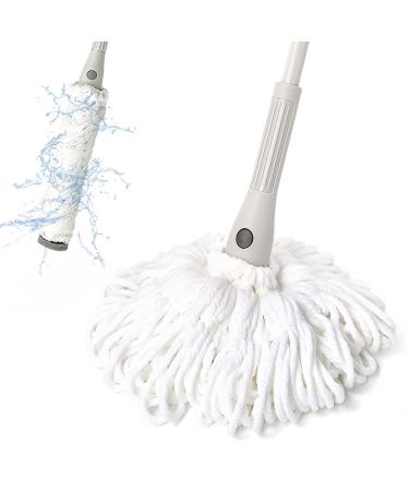 Self Wringing Mop for Floor Cleaning with 2 Reusable Heads, ZUBULUN Easy Squeeze Twist Mop with 51 Inches Long Handle and Top Scouring Pad, Wet Mops for Hardwood, Vinyl, Tile White Twist Mop