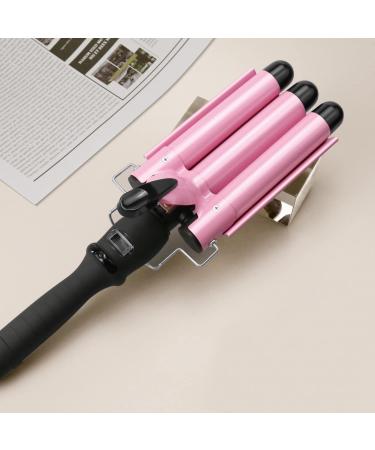 1 Inch Pink 3 Barrel Curling Iron Wand with LCD Display - Ceramic Tourmaline, Dual Voltage Hair Crimper for Waves, Adjustable Temperature, Portable and Quick Heating - Buy Online on SooperMarket.com
