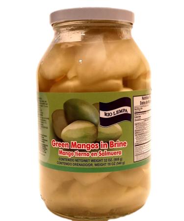 Al Amin Foods RIO LEMPA Green Mango in Brine, Mango Tierno en Solmuero One Glass Jar NT. WT. 32 oz (906g) DR. WT. 19 oz. (540g)