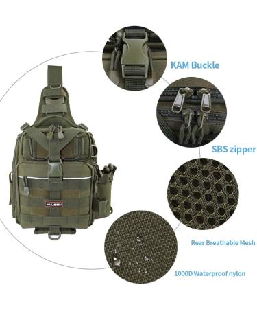 YVLEEN Fishing Tackle Backpack with Rod Holder | Water-Resistant Fishing Gear Bag for Men | Army Green | Standard Size 11.8x8.6x4.3inch - Buy Online on SooperMarket.com