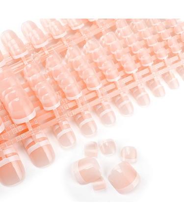LIARTY Full Cover French Toenails Kit, 280 Natural Toe Nails 14 Different Size with Adhesive Tabs Nail File, Cuticle Stick Natural French 280pcs
