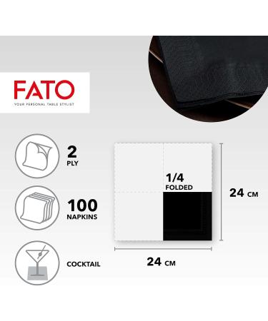 FATO Disposable Paper Napkins - 100 Pack 24x24cm Black 2-Layer FSC Certified - Perfect for Aperitifs & Cocktails - Buy Online on SooperMarket.com