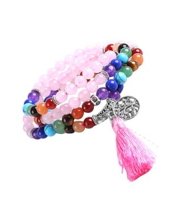 TENDYCOCO 1pc 108 Pink Crystal Bracelet Retro Chakra Mothers Day Jewelry Creative Bracelet Bohemian Feng Shui Beaded Friendship Bracelets Diamond Women's Unique Natural Stone Accessories