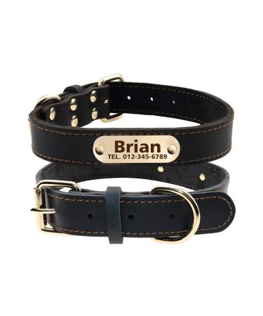 Tagme personalized dog collar made of leather with engraved name and telephone number/dog collar made of real leather for small dogs/black S (1 -pack) black