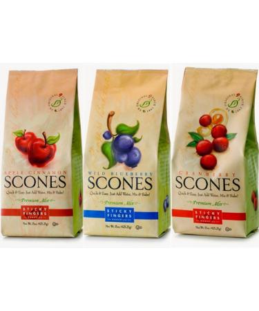 Sticky Fingers Premium All Natural Scone Mix Trio Bundle (Apple Cinnamon, Wild Blueberry, Cranberry)