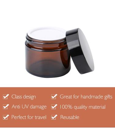 THETIS Homes 2 oz Round Glass Jars (12 Pack) - Amber Cosmetic Containers with Inner Liners, Black Lids, Labels - 12 Count - Buy Online on SooperMarket.com