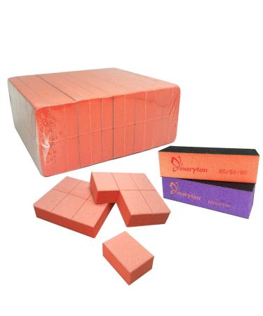 Maryton Nail Buffer Mini Block File 80/100 Grit Disposable Bulk, 130 Count (Orange)