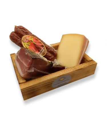 Bavaregola Jausen Set - Gift box with 3 South Tyrolean specialties - gift basket filled with bacon cheese & chimney wurts by Viktor Kofler/Lana - enjoyment for men & women