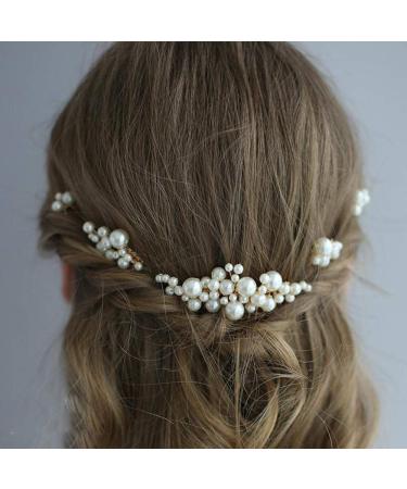 YERTTER Bohemian Vintage Pearls Jewelry Set Hair Comb Wedding Hair Accessories for Brides Simulated Pearl Bridal Hair Comb for Women and Girls (Set of 5)