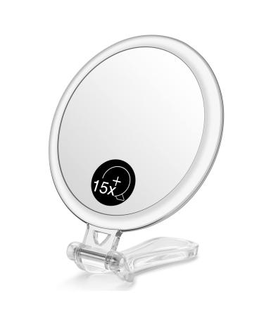 OMIRO Hand Mirror, Double-Sided 1X/15X Magnifying Foldable Makeup Mirror for Handheld, Table and Travel Usage