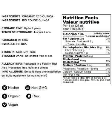 Organic Red Quinoa 1lb: Non-GMO, Whole Grain, Sproutable, Vegan Sirtfood | Rich in Essential Amino Acids & Protein | Quick-Cooking & Versatile Rice Alternative - Buy Online on SooperMarket.com