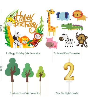 16-Piece Jungle Safari Cake Decorations for 2nd Birthday - Forest Animals & Happy Birthday Topper for Girls - Buy Online on SooperMarket.com