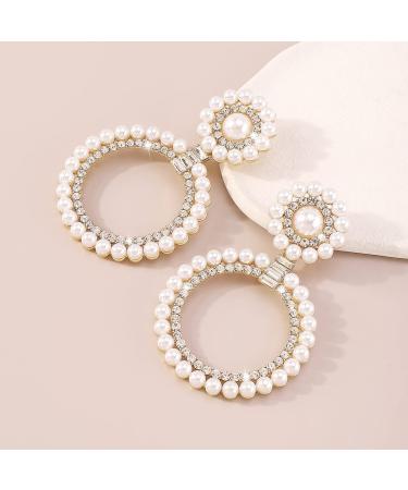 Chargances Boho Baroque Round Pearl Hoop Dangle Earrings with Crystal Accents - Gold | Fashion Stud Earrings for Women and Girls - Buy Online on SooperMarket.com